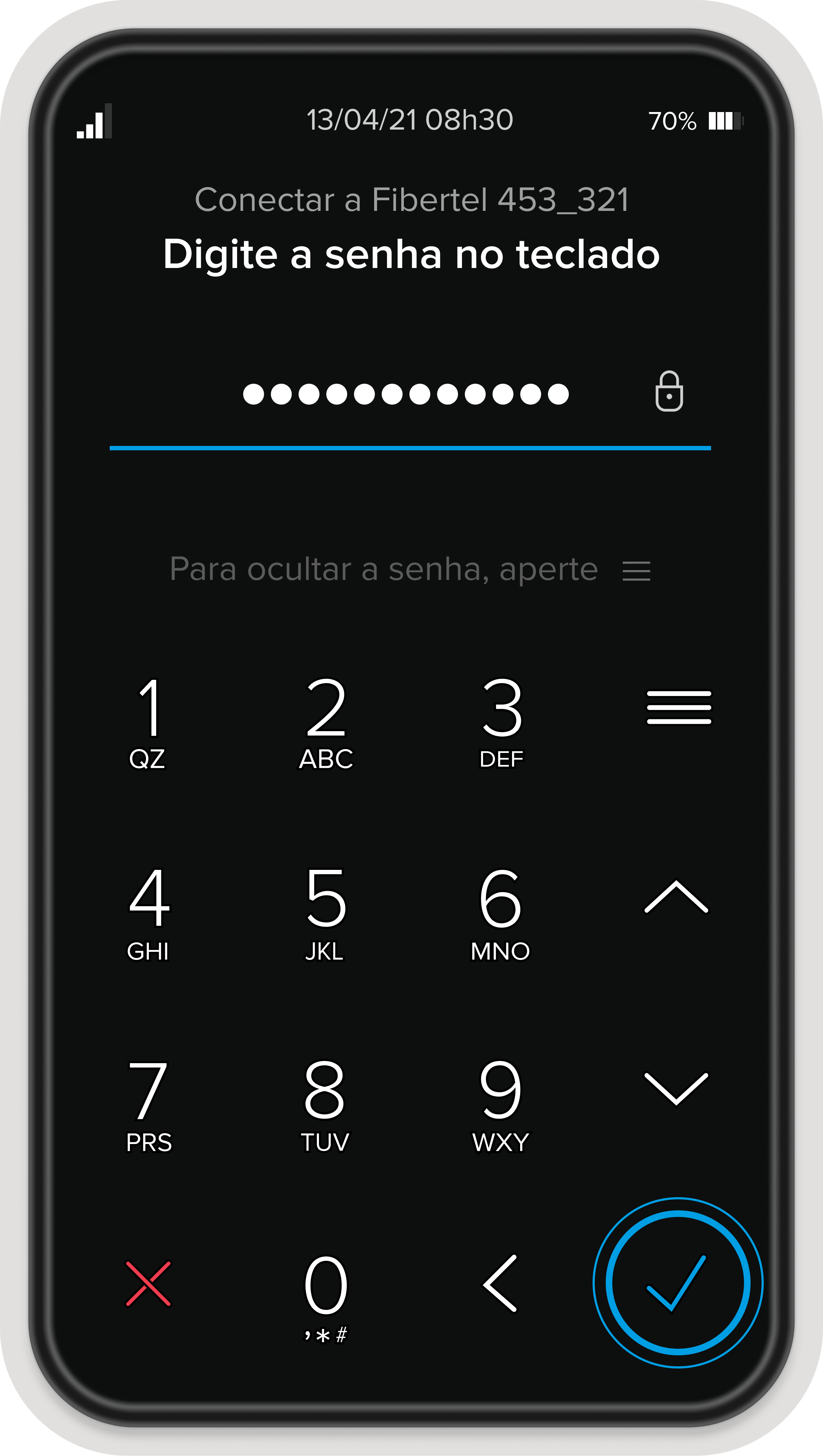 Point Air com senha do wifi sendo digitada